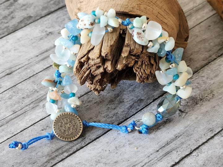 This photo shows the Matterhorn Mountain Bracelet resting on a piece of wood. This photo also highlights the wonderful texture of this bracelet.  