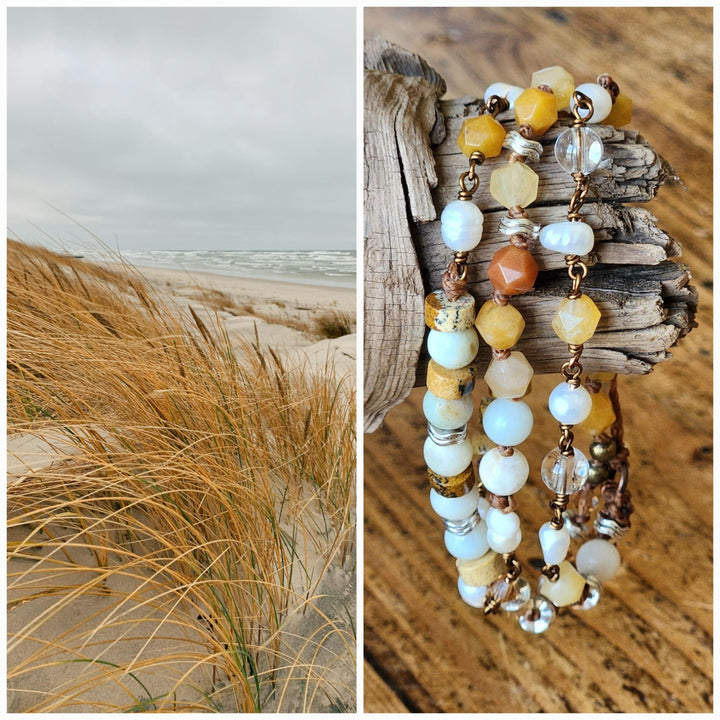 This is a photo displaying the 3 wrap sand dune bracelet alongside the inspiration photo.