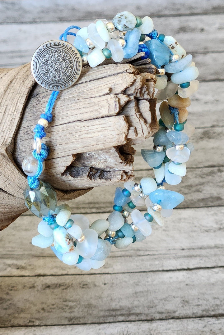 This photo shows the Matterhorn Mountain Bracelet resting on a piece of wood. This photo also highlights the wonderful texture of this bracelet.  